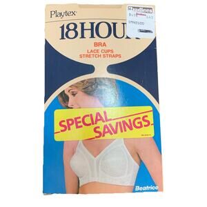 Vintage PLAYTEX 18 Hour Bra Lace Cups Stretch Straps White 34B NOS